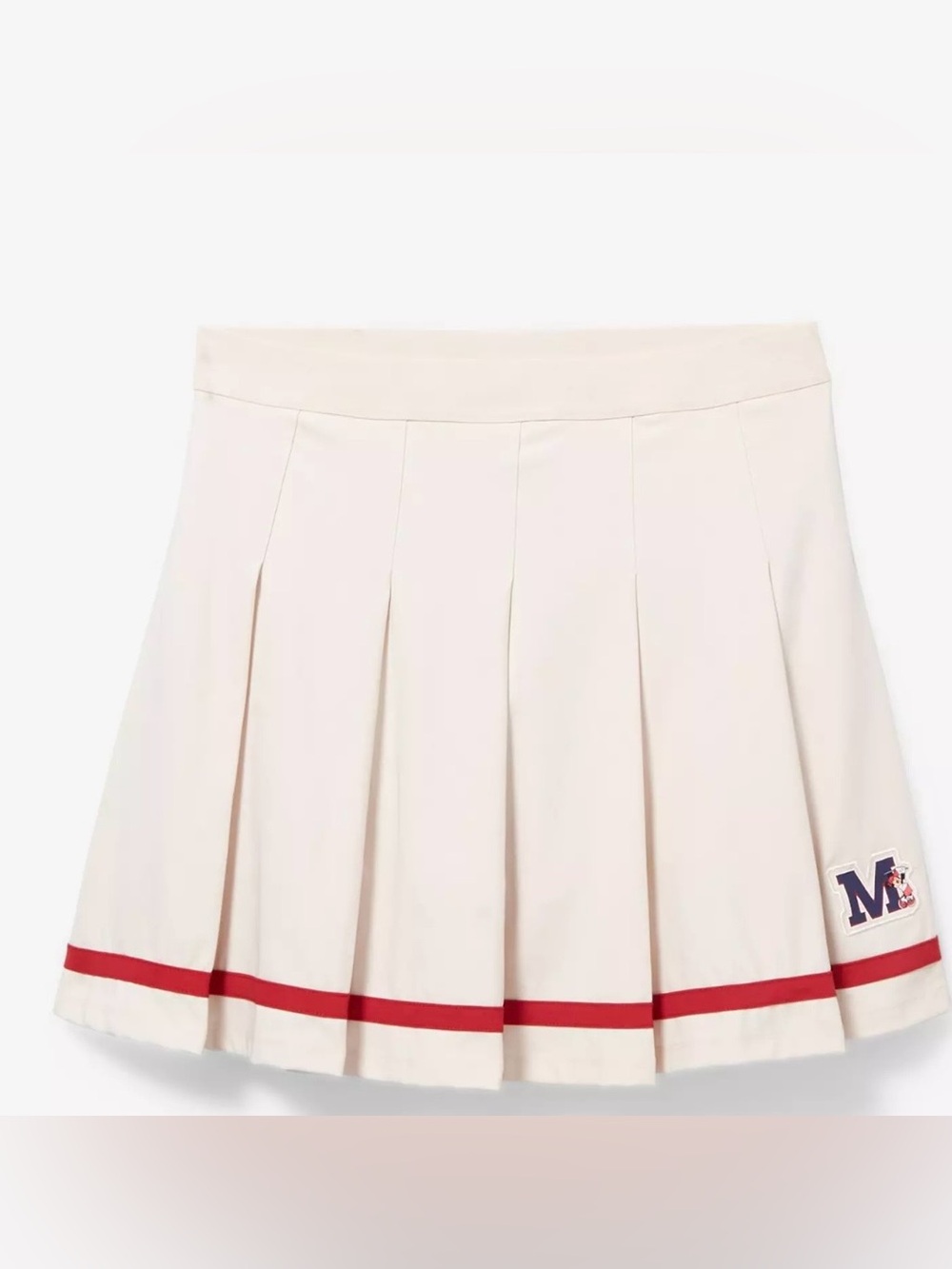 Cream Pleated Skirt with Red Hemline